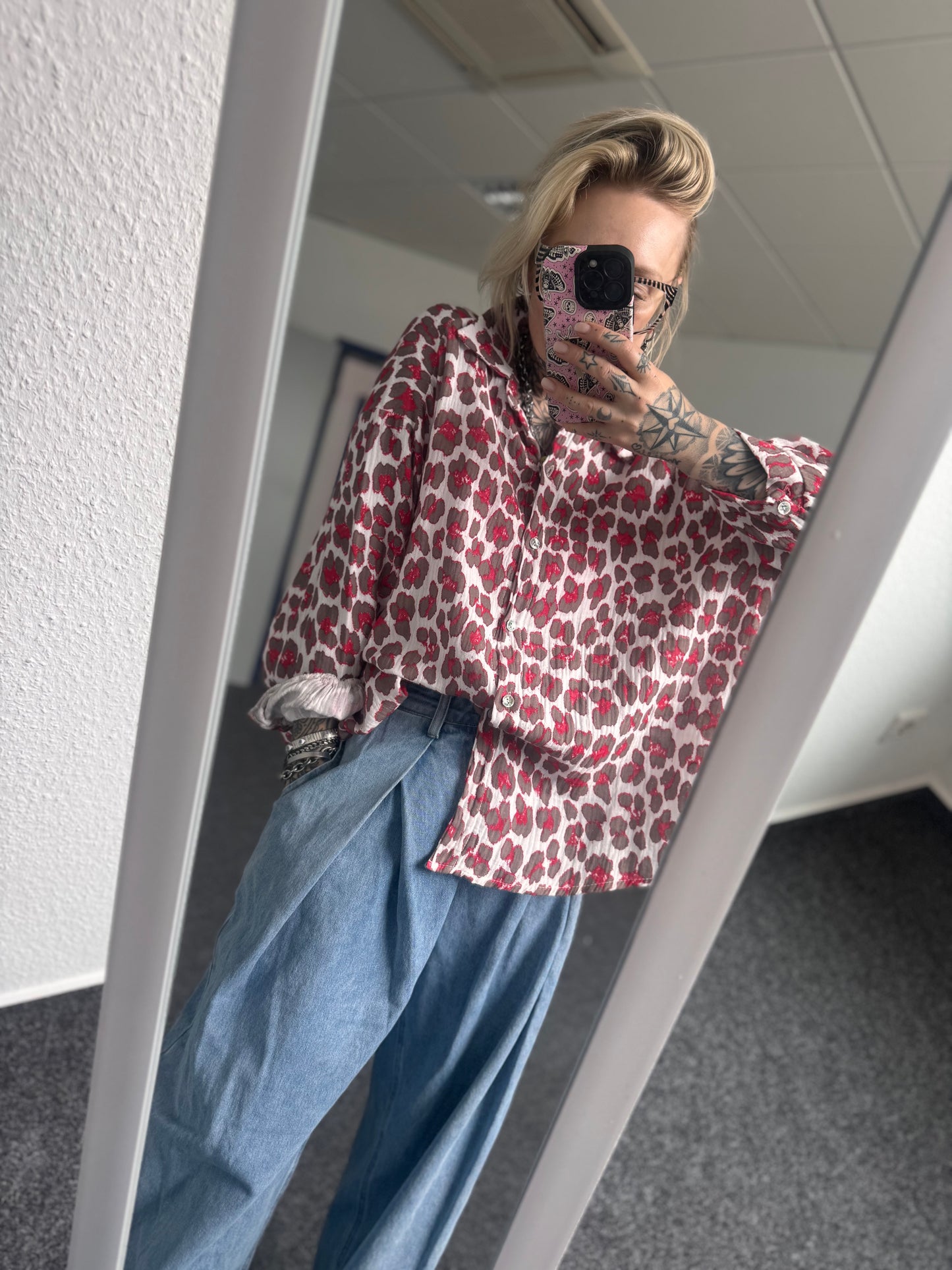 Musselin Oversize Bluse langarm //  LEO ROT BRAUN