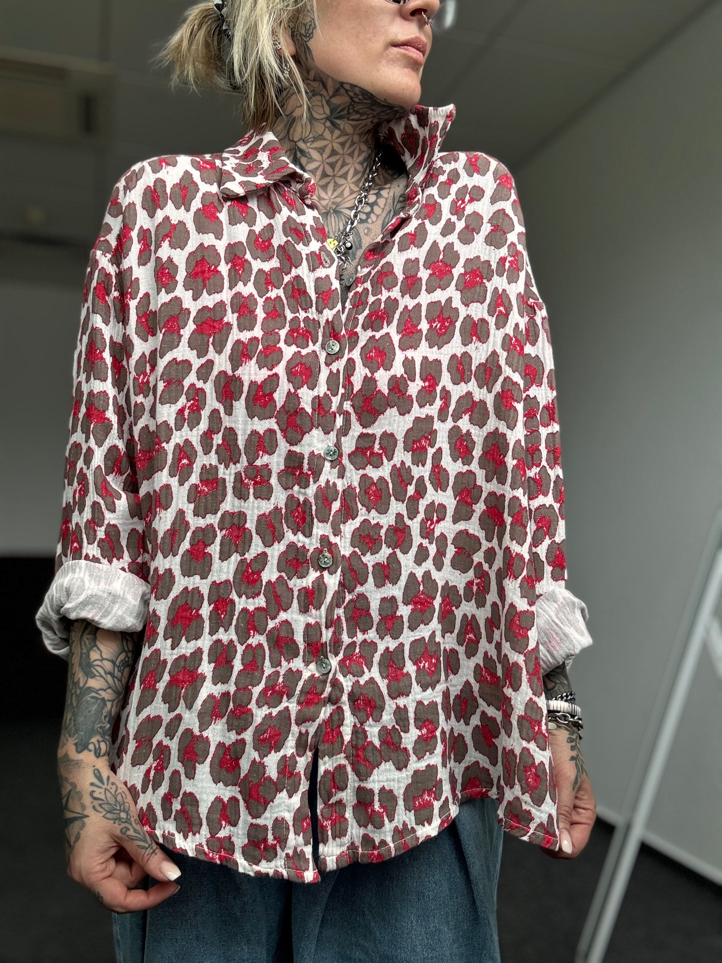Musselin Oversize Bluse langarm //  LEO ROT BRAUN