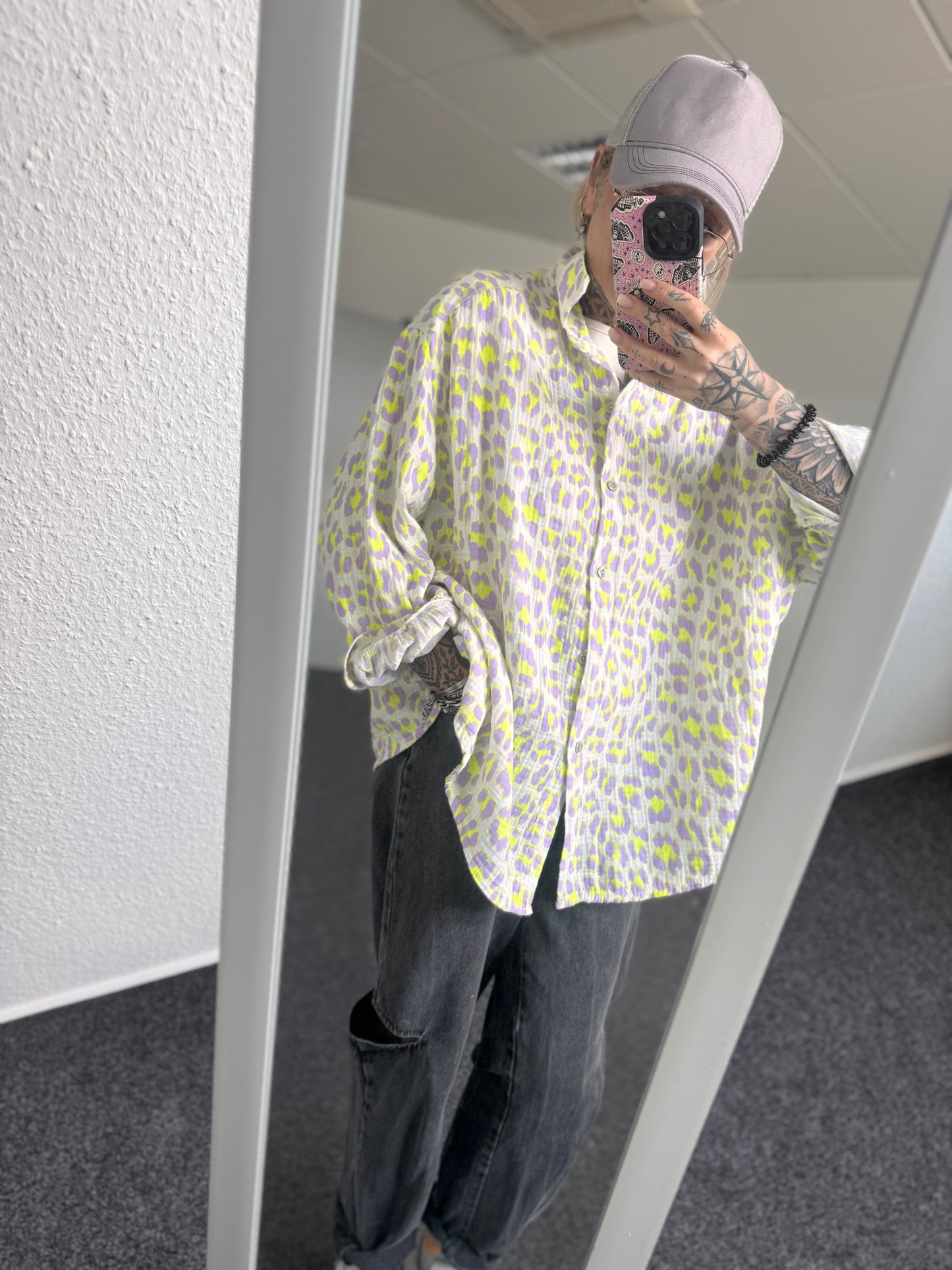 Musselin Oversize Bluse langarm //  LEO FLIEDER GELB