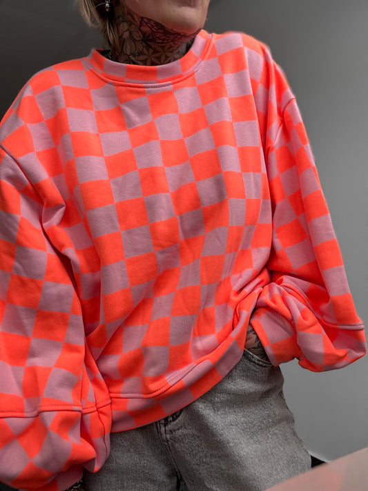 SWEATER // SCHACHBRETT ROSA ORANGE