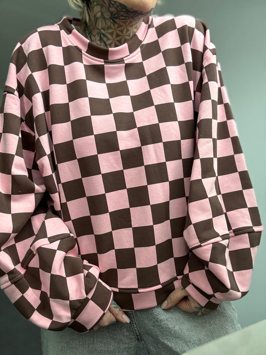 SWEATER // SCHACHBRETT ROSA BRAUN